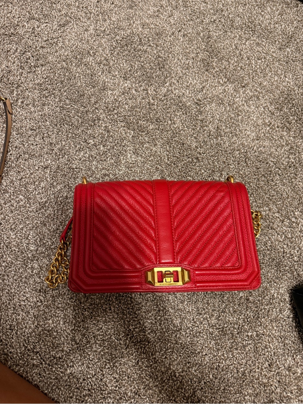Red Quilted Leather Chain Shoulder Bag